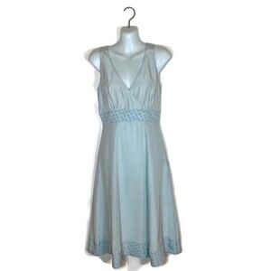 Charles Tyrwhitt Sz 4 US Silk Dress Empire Waist Light Blue Stars Retro 50s Look